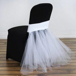 White Spandex 300 Chair Tutu Cover Skirt, Wedding Event Chair Decor